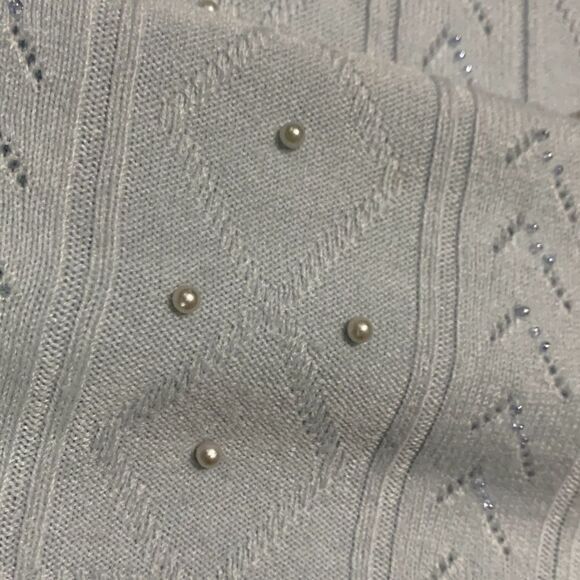 Basic editions VTG baby blue sweater Pearl like beads open knit design - Picture 5 of 9